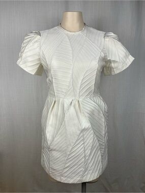 Sid Neigum White Textured Puff-Sleeve Mini Dress US 4